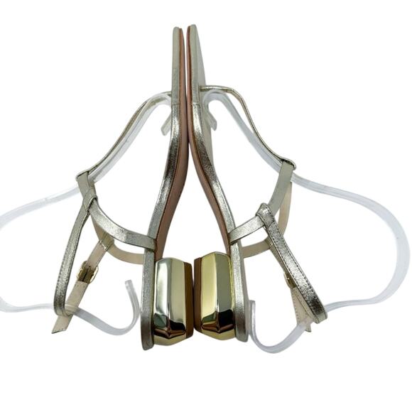 NWOB Anthro Metallic Gold Leather Low Heel Sandals Women's Size 7 Made in Brazil - Picture 5 of 9